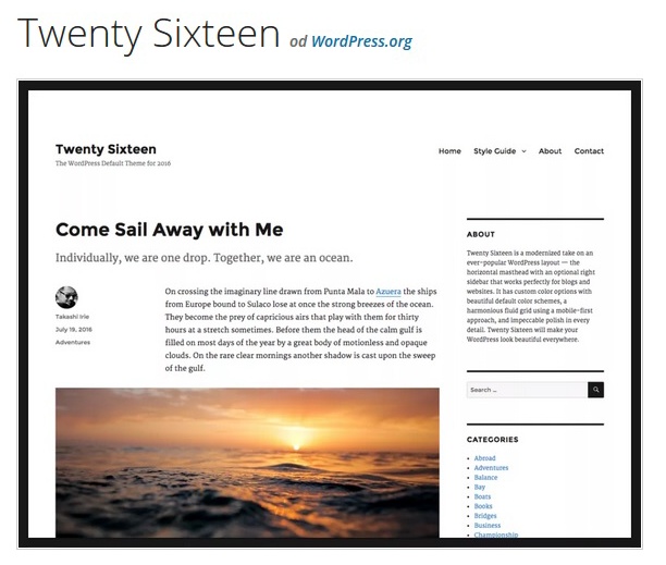 wordpress twenty sixteen šablona